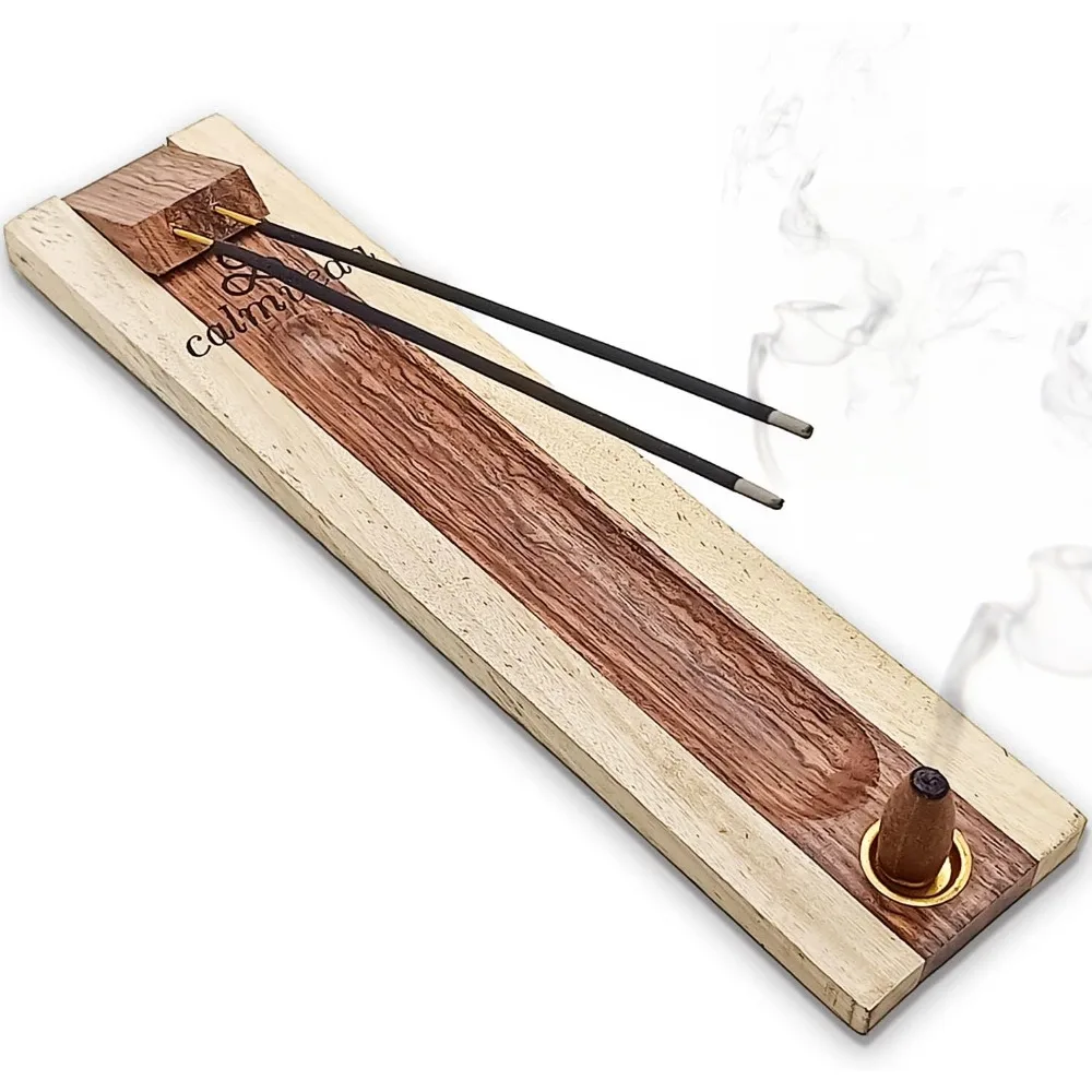 rosewood incense holder for sticks - 11 inch handmade dual incense burners with cone holder | beautiful natural wood incense sti