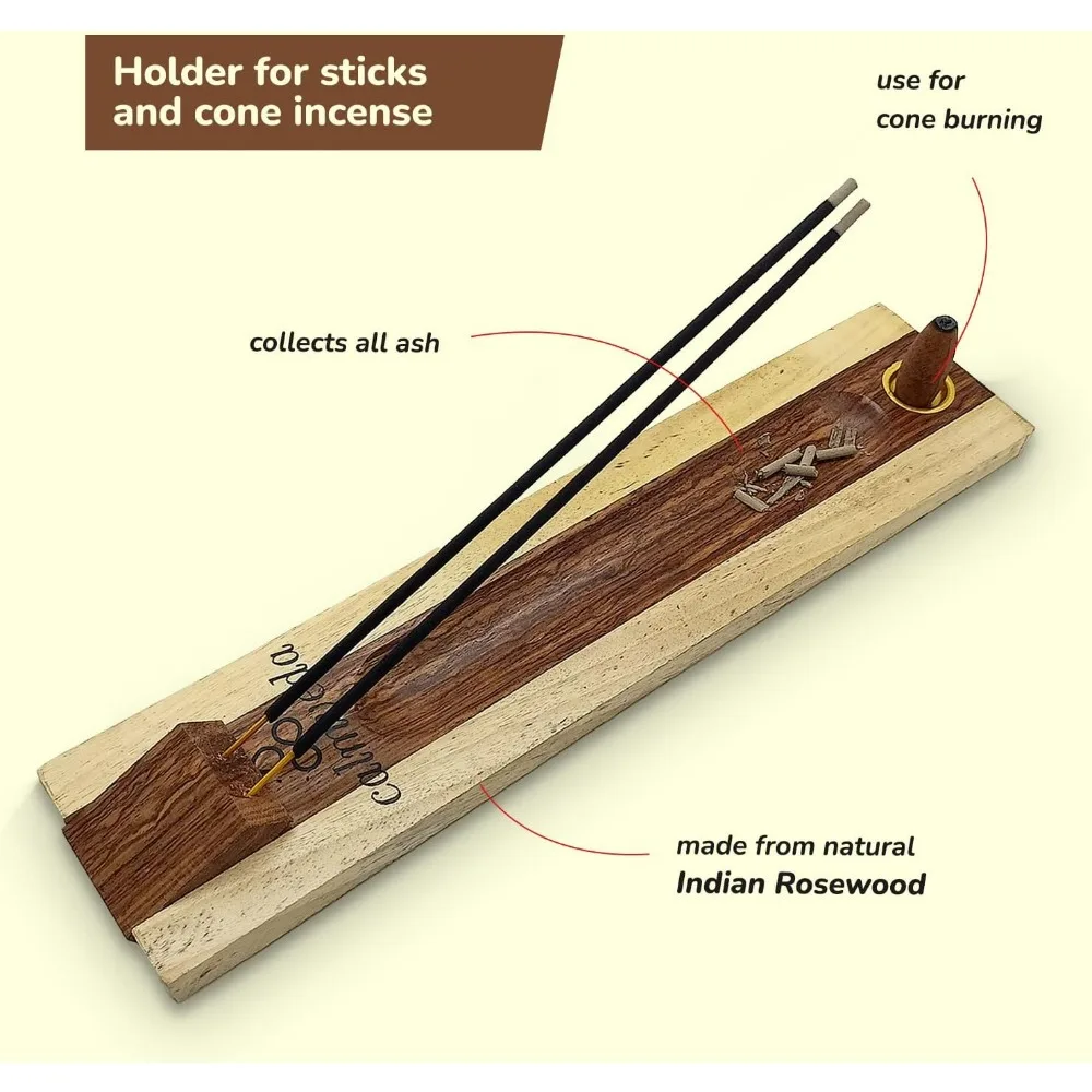 rosewood incense holder for sticks - 11 inch handmade dual incense burners with cone holder | beautiful natural wood incense sti - Imagen 5